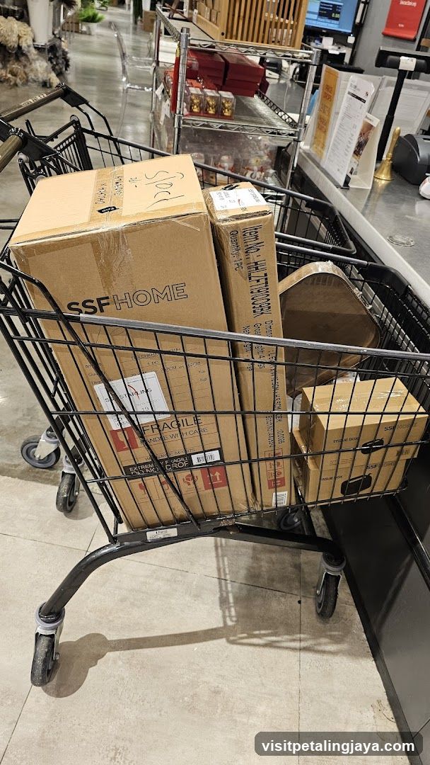 Shopping Cart with Boxes in Store Interior