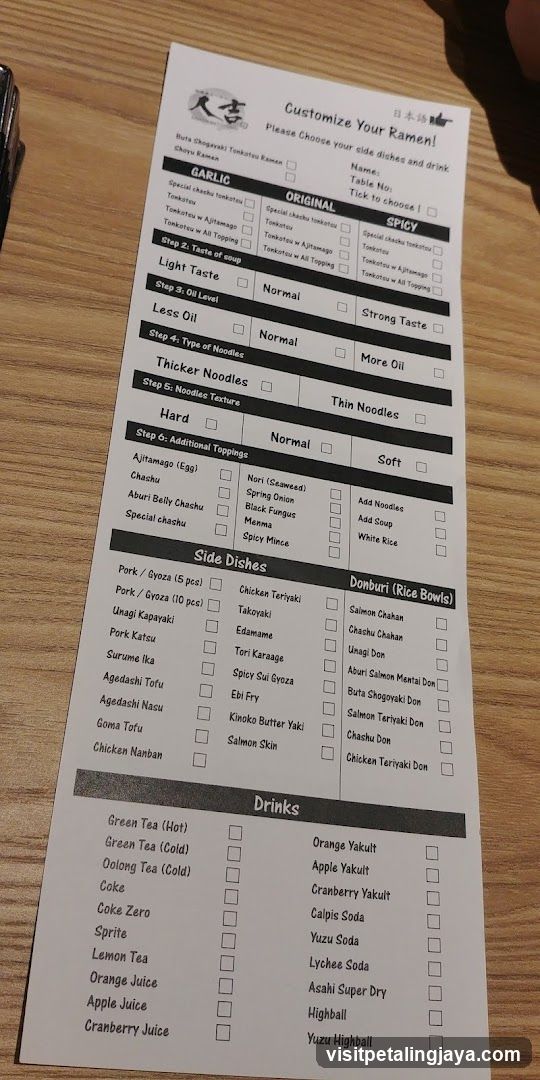 Ramen Customization Menu