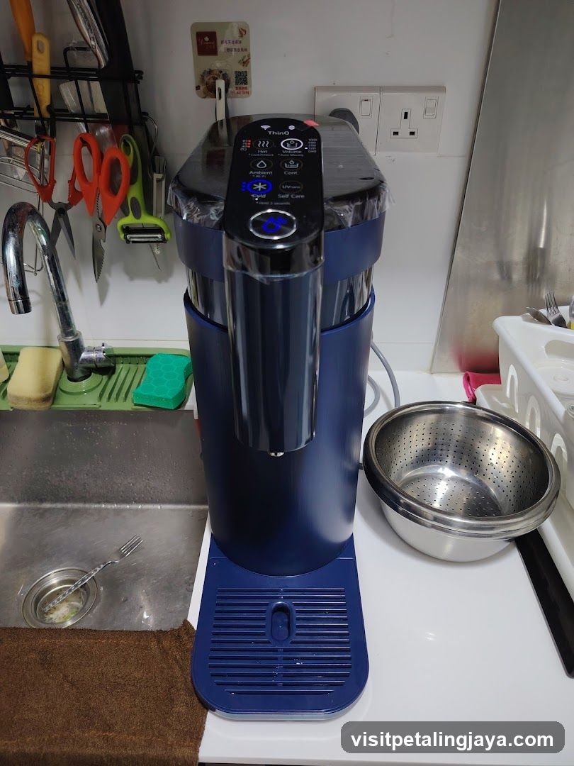 Blue Water Purifier on Kitchen Counter