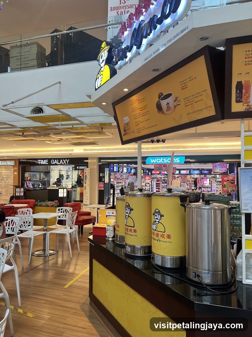 Mall Interior with Tea Stands and Shops