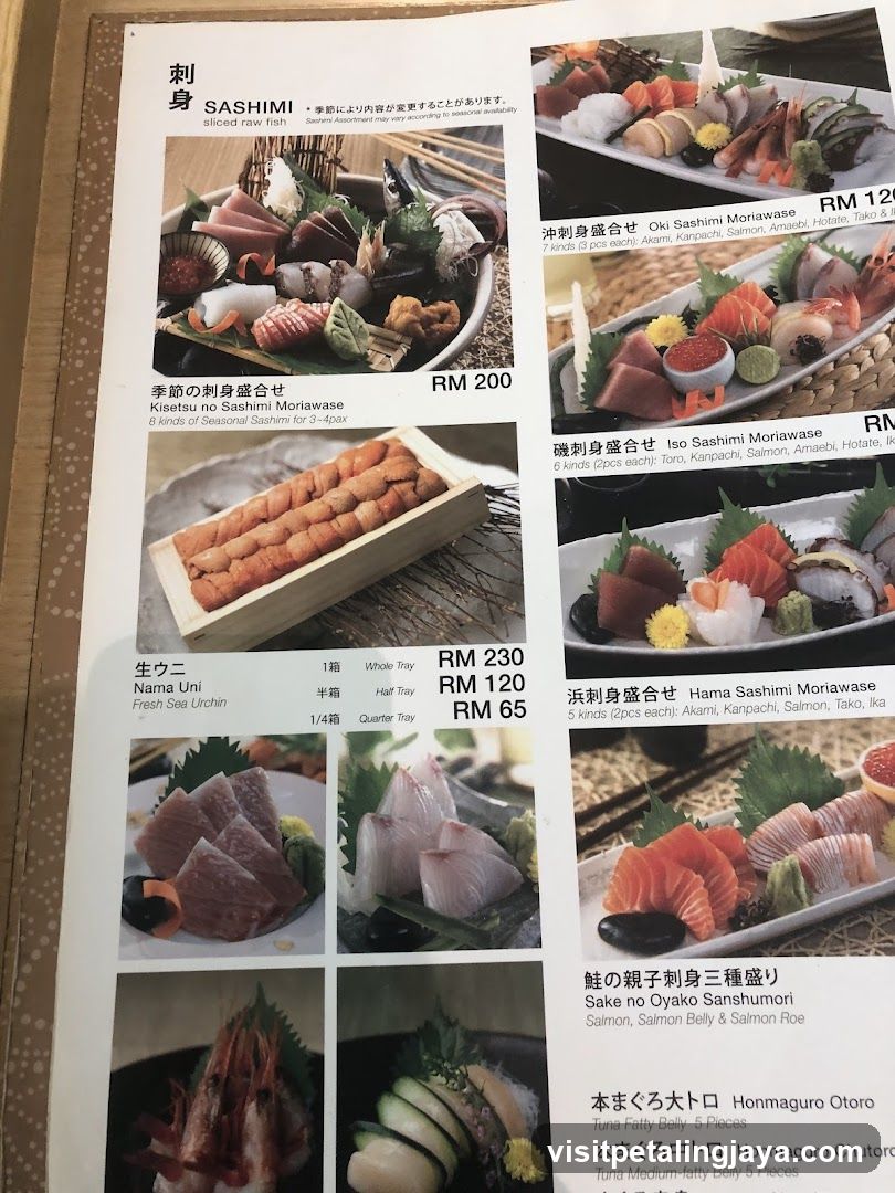 Sashimi Menu