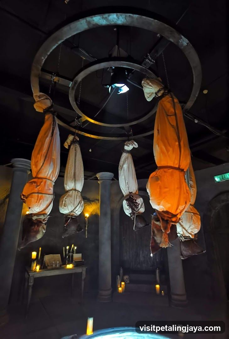 Hanging Bags in Dimly Lit Room