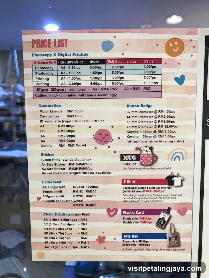 Price List - Photography & Digital Printing Services