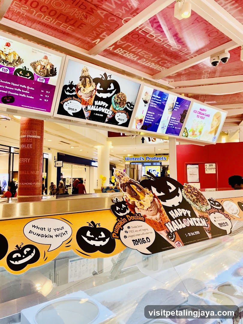 Halloween-themed ice cream shop interior