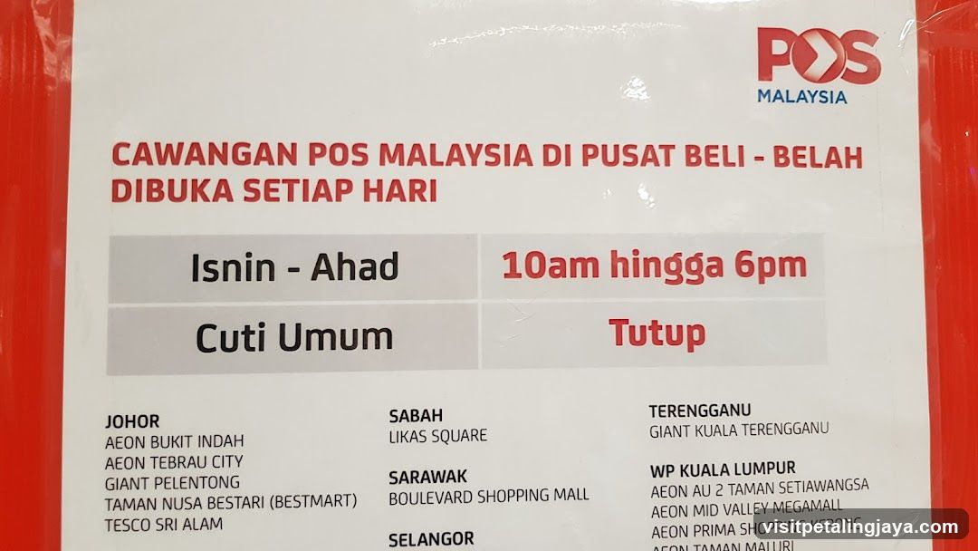 POS Malaysia Shopping Centre Branch Hours Notice