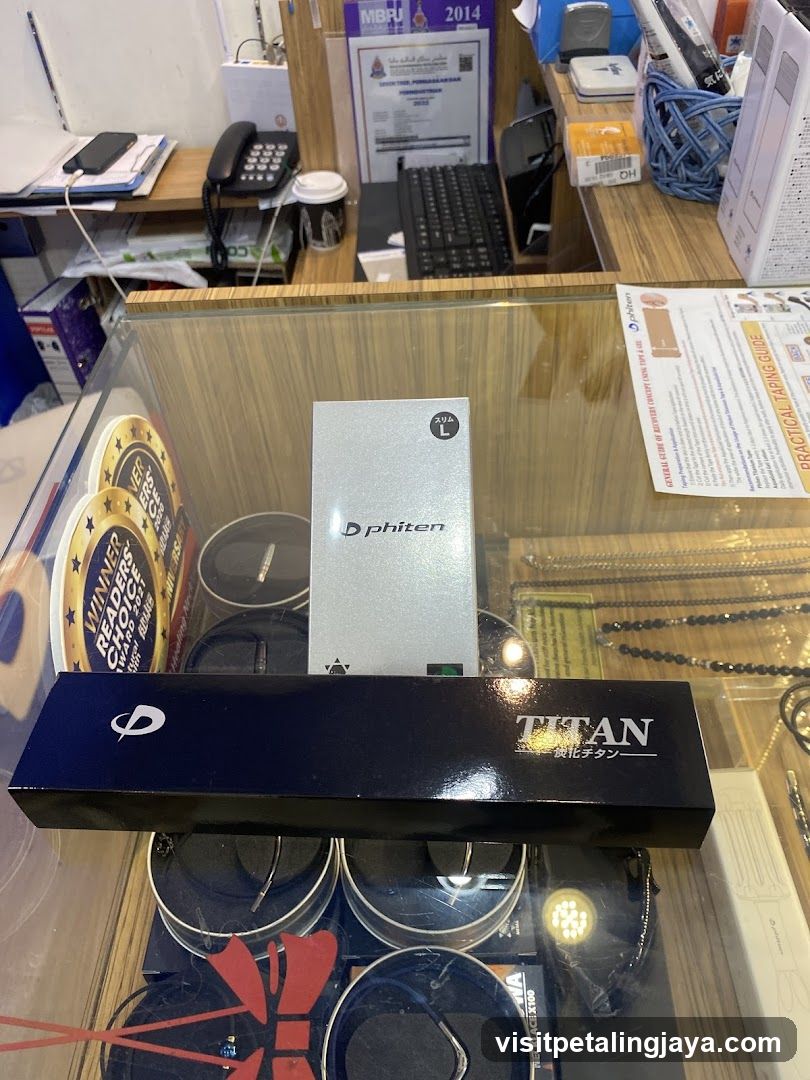 Display Case with Products and Certificates