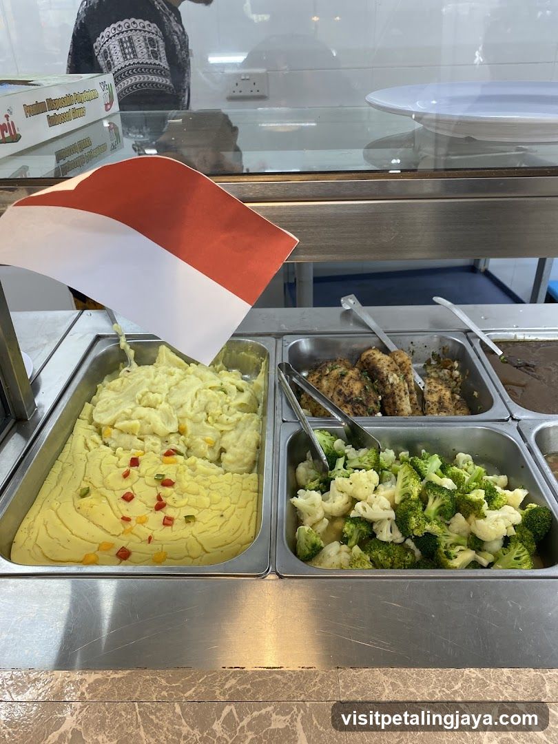 Buffet Food Display with Indonesian Flag