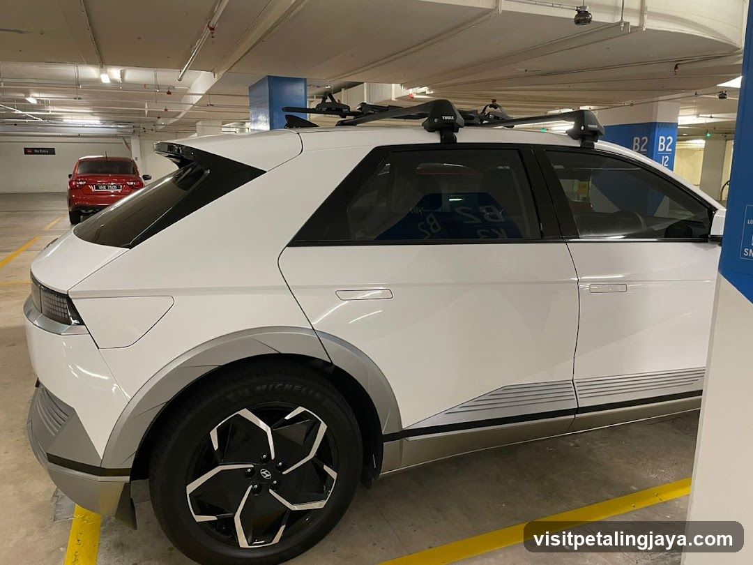 White SUV in Parking Garage