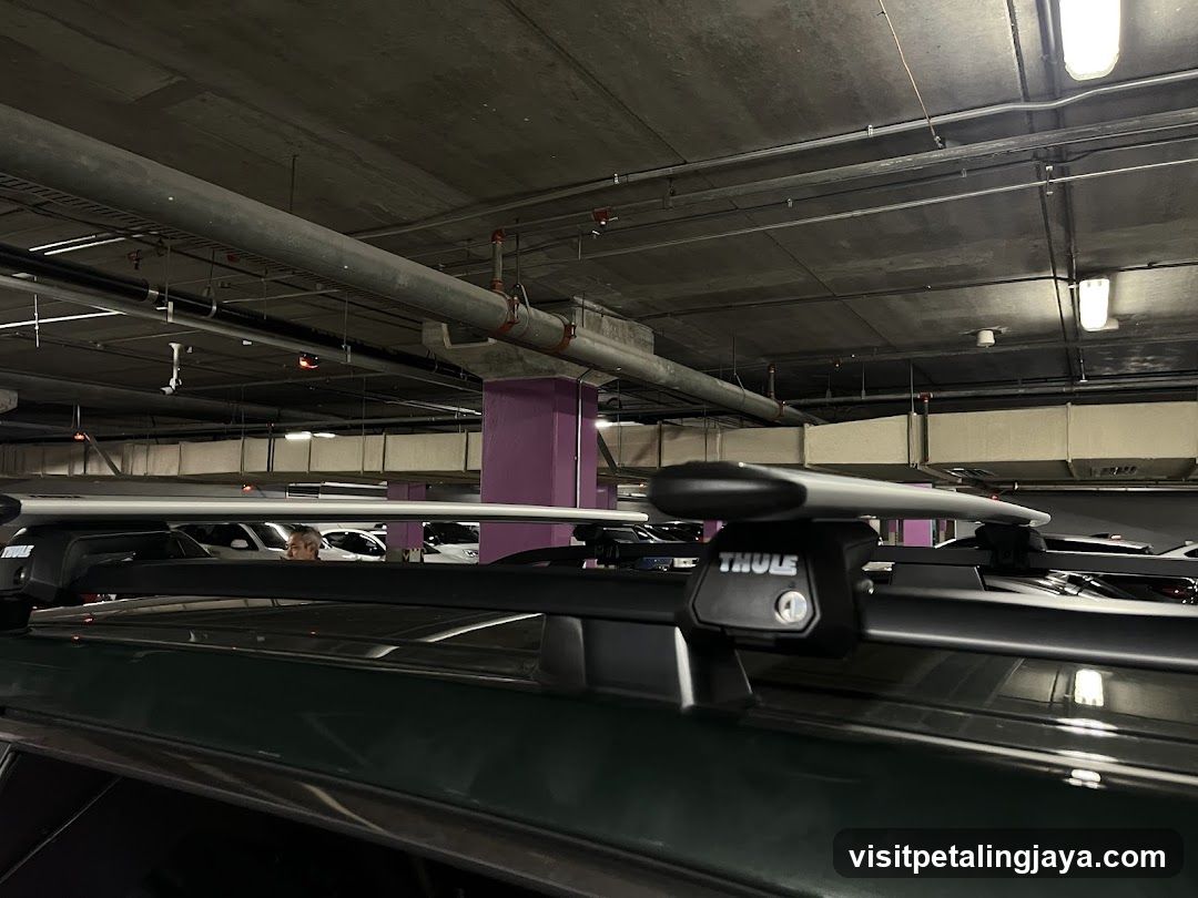 Car with Thule Roof Rack in Parking Garage