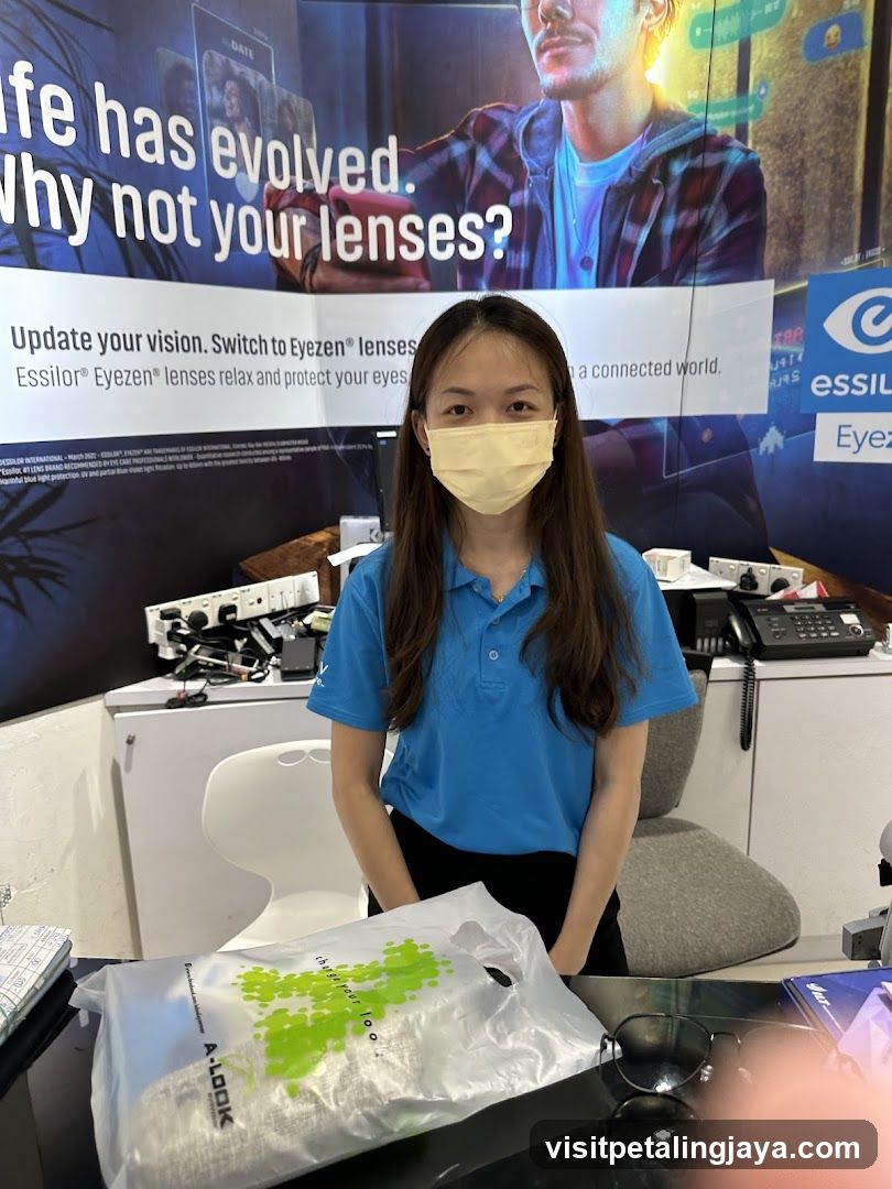 Staff in optical store interior
