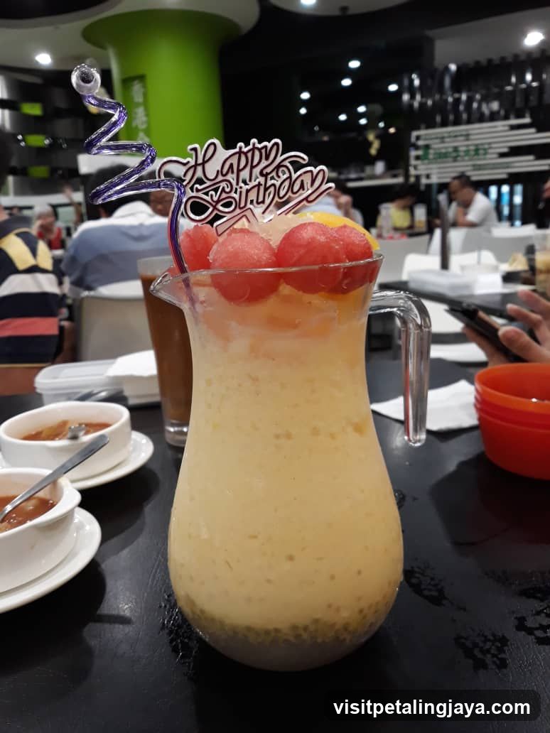 Birthday Fruit Drink in Restaurant Interior
