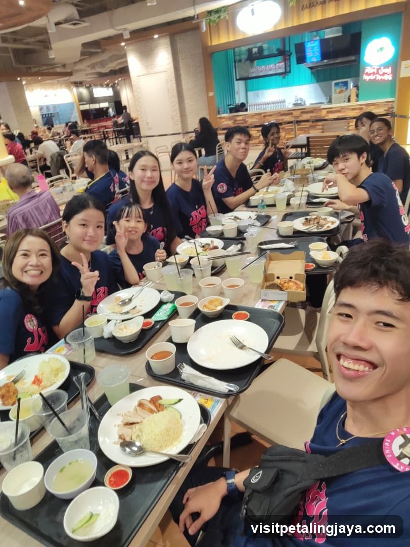Group dining at a food court