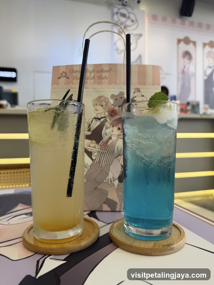 Two Colored Drinks at Anime Cafe