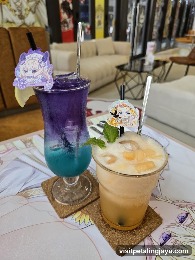 Anime-themed drinks at a cafe