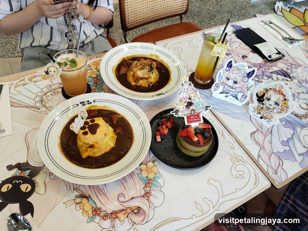 Anime-themed cafe table setting