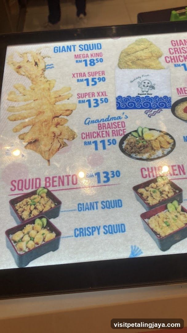 Squid and Chicken Rice Menu