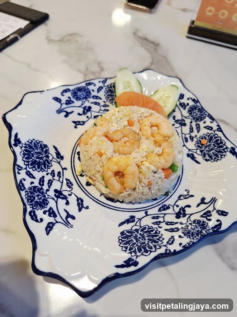 Fried Rice with Shrimp on Decorative Plate