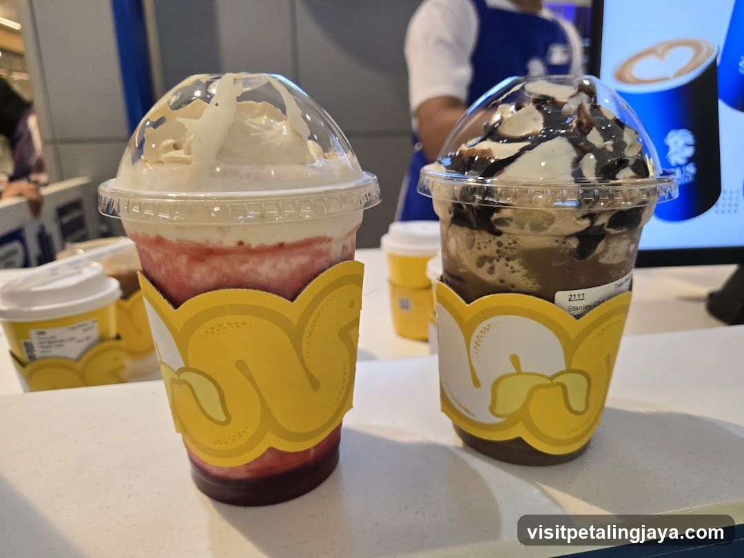 Two beverages at a counter