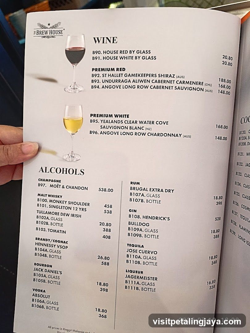 The Brew House Wine & Alcohol Menu