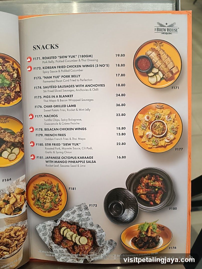Brew House Snacks Menu Page