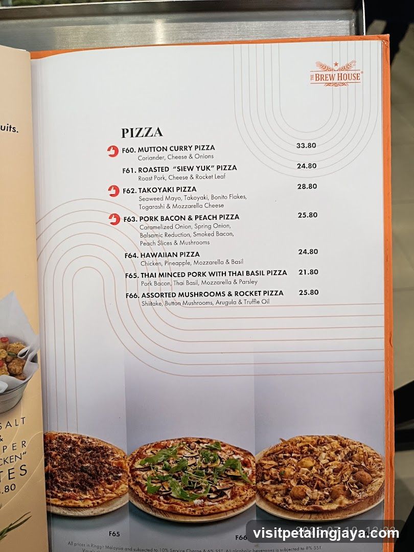 The Brew House Pizza Menu Page