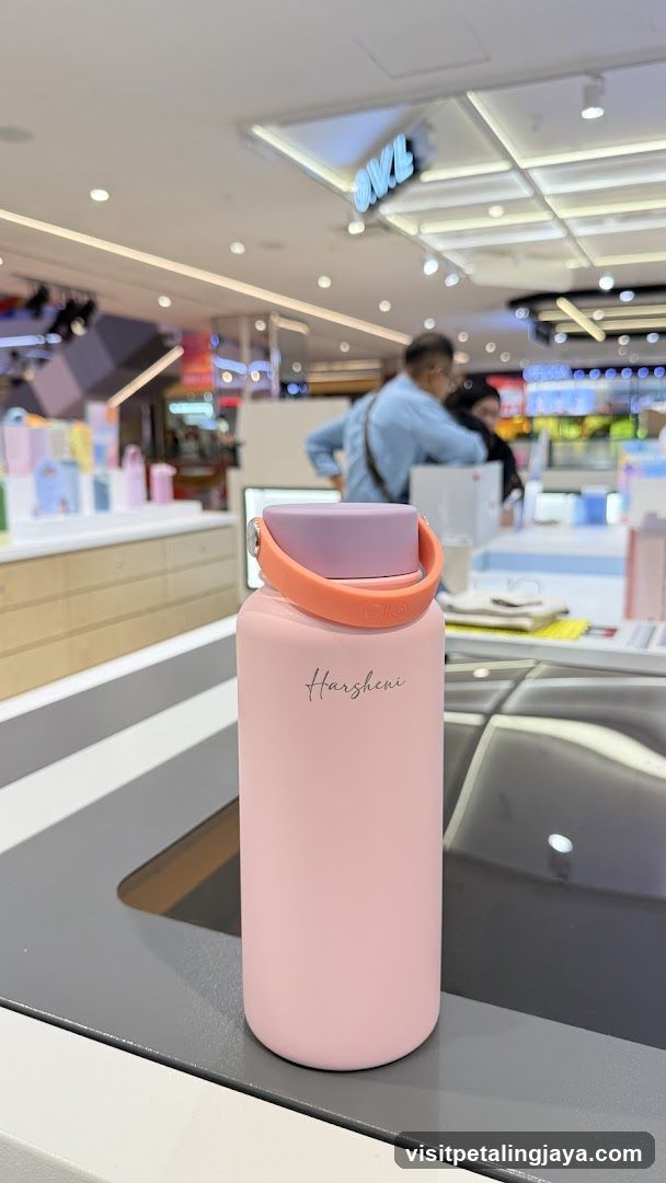 Pink water bottle on display