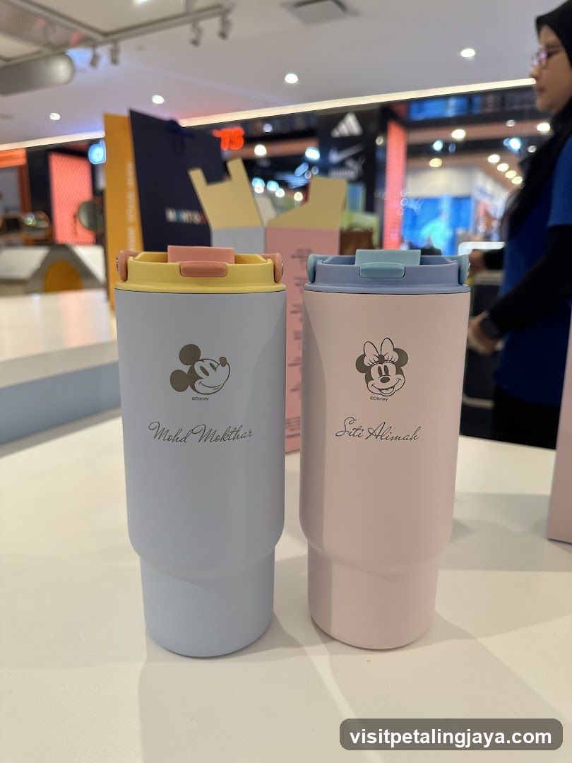 Disney-themed insulated tumblers on display