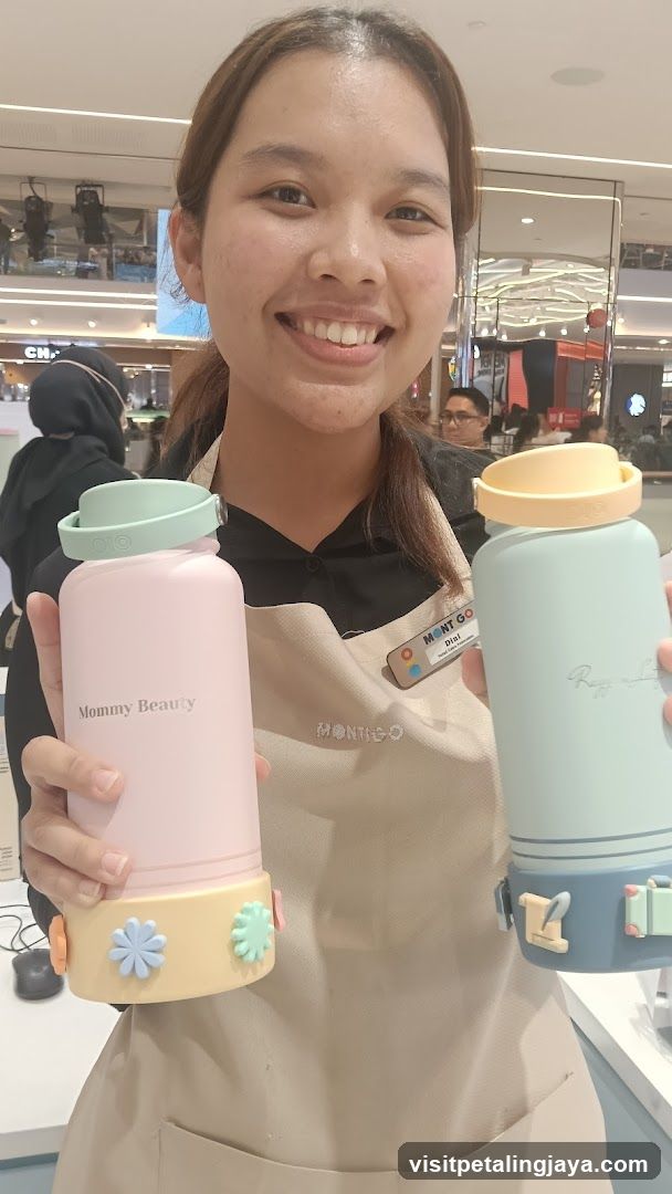 Staff holding products in mall interior