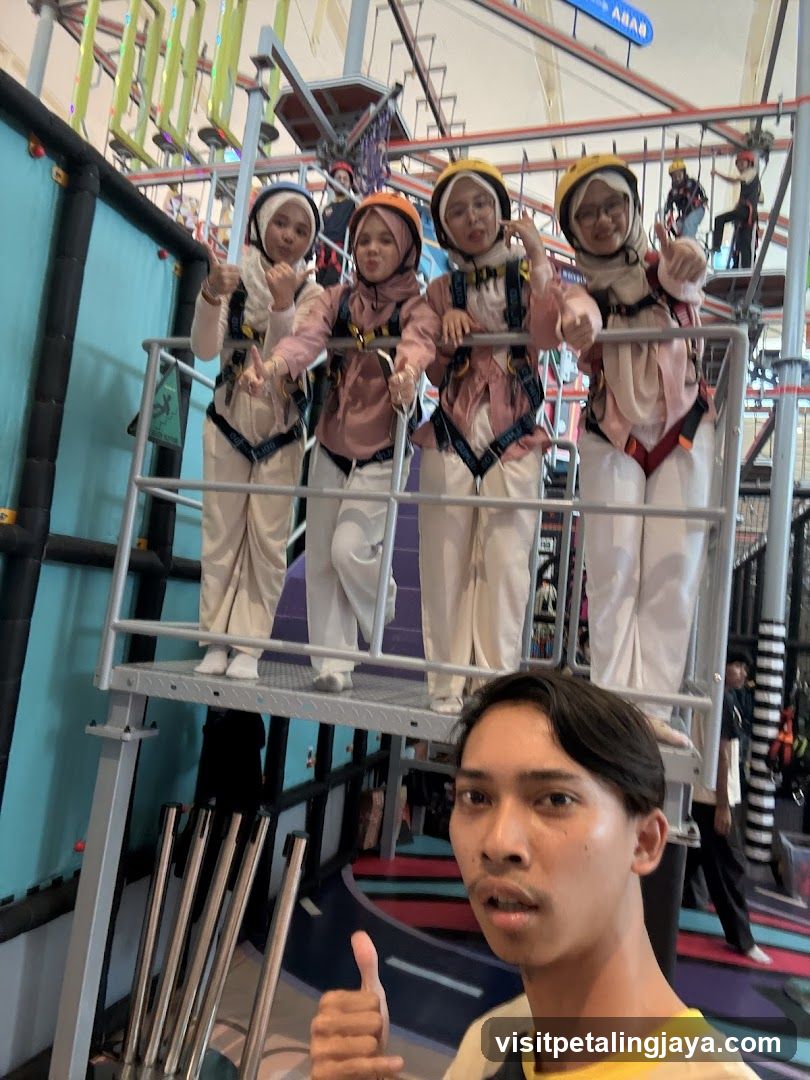 Group photo at indoor adventure park