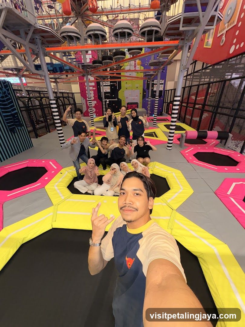 Group photo in indoor trampoline park