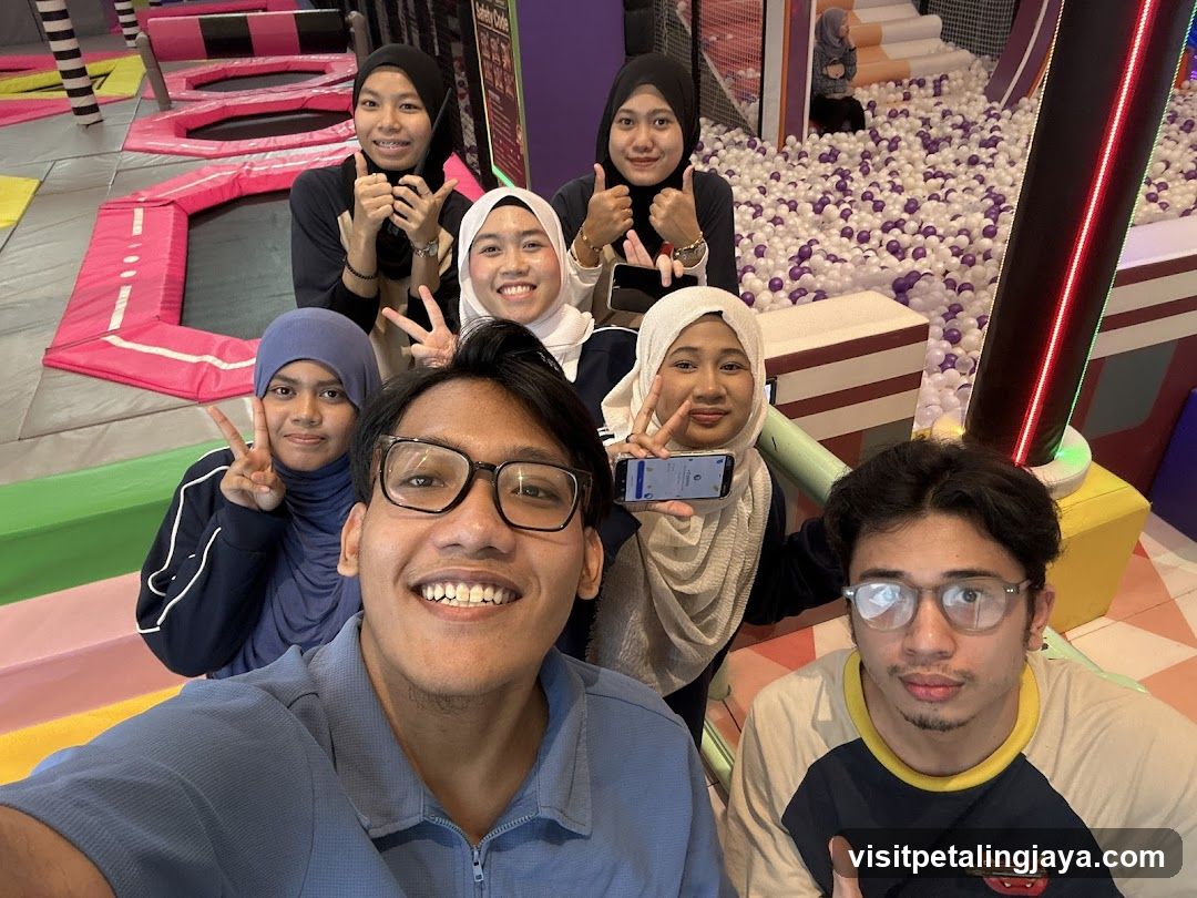 Group selfie at indoor play area