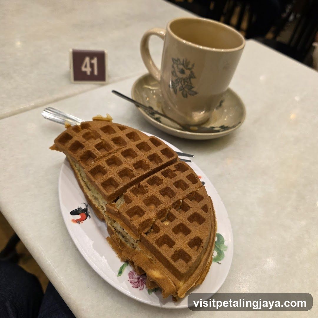 Waffle and Coffee at Cafe Table