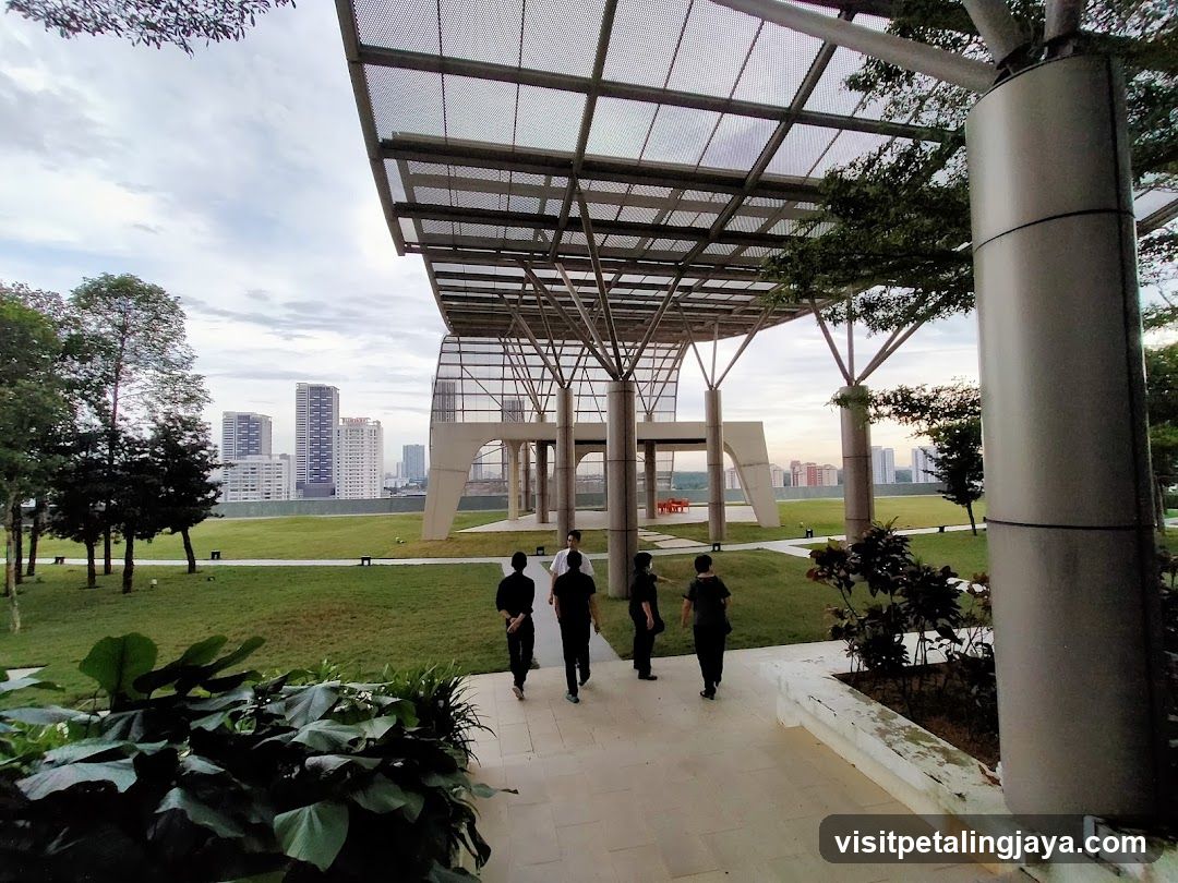 Outdoor Pavilion with People Walking