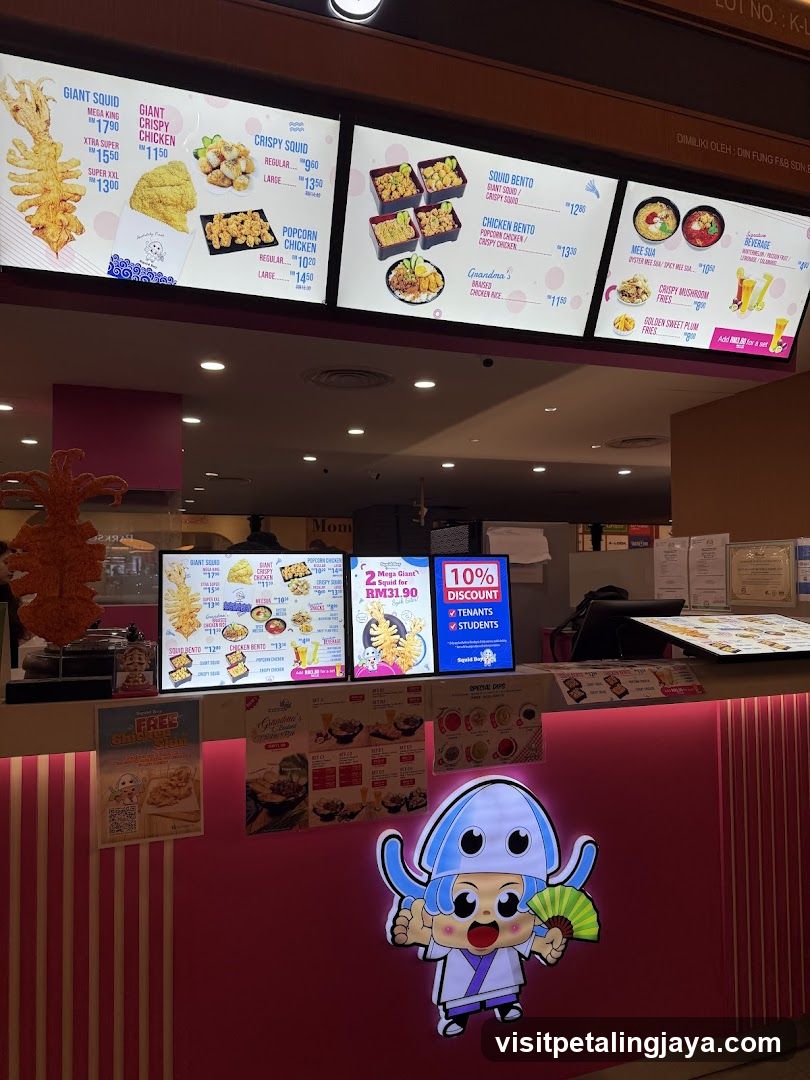 Food Stall Interior with Menu Boards and Decor