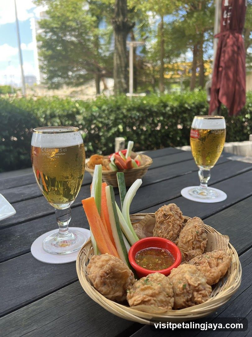 Outdoor Dining with Beer and Snacks