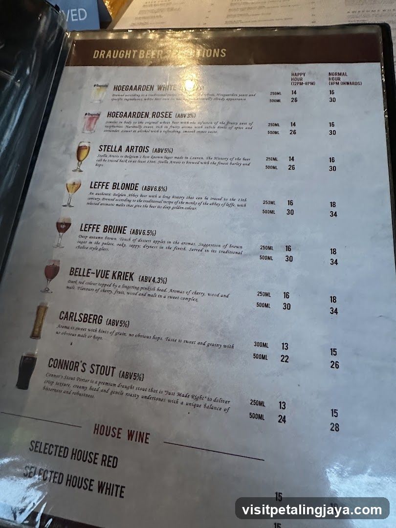 Draught Beer Selections Menu