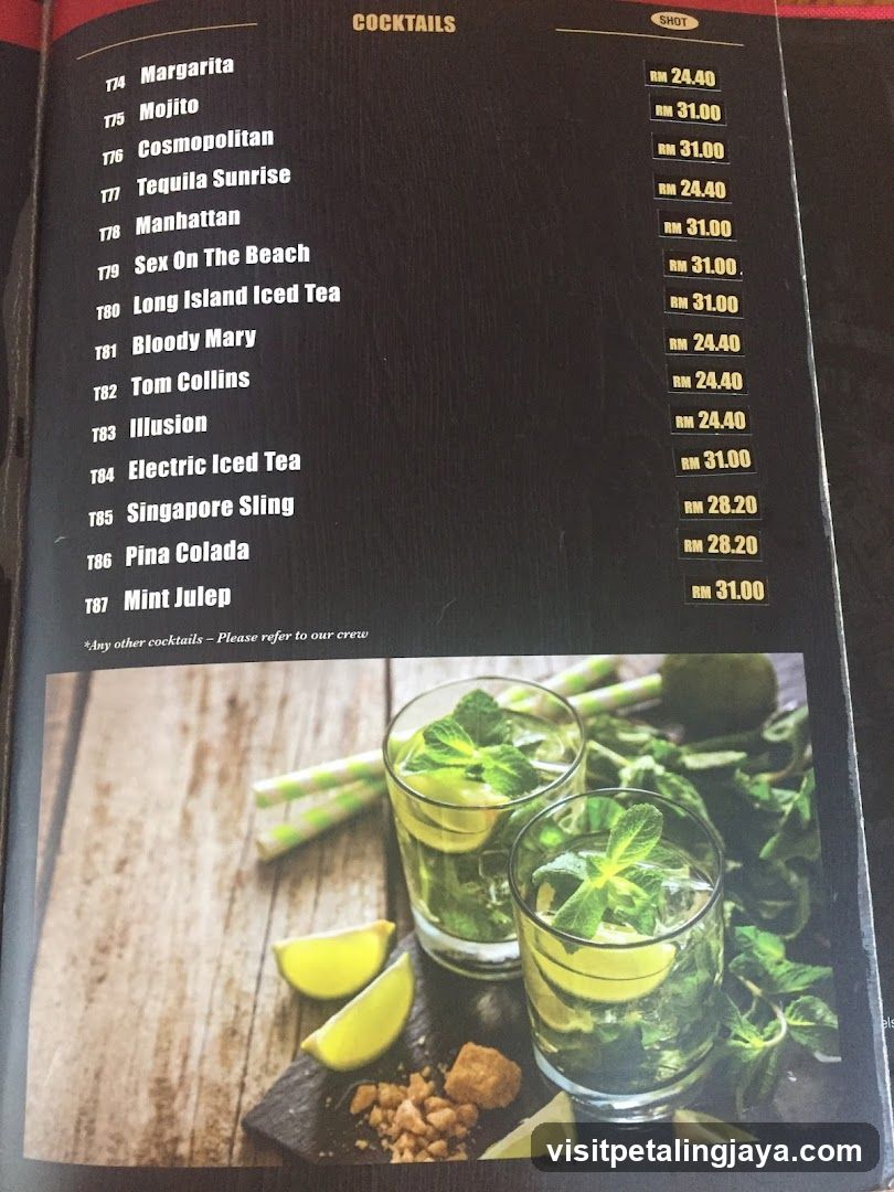 Cocktails Menu Page
