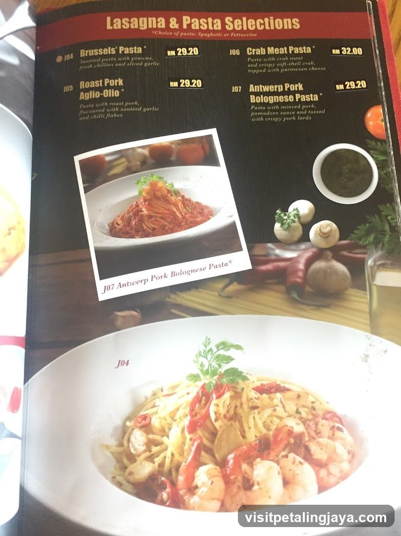 Lasagna & Pasta Selections Menu Page