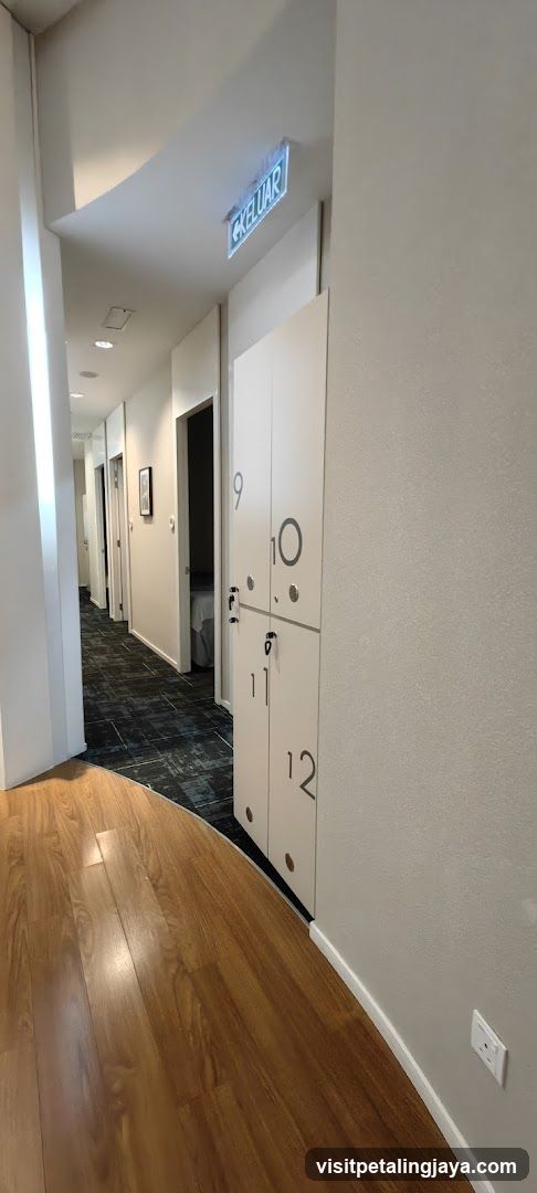 Hotel Corridor with Numbered Lockers