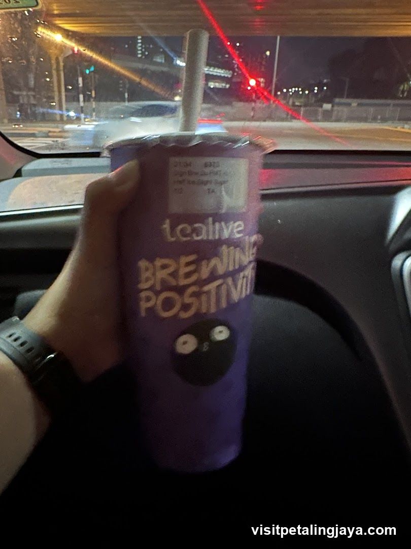 Tealive Cup in Car at Night