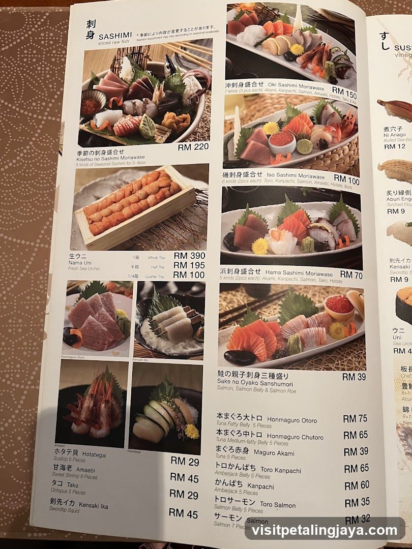 Sashimi Menu