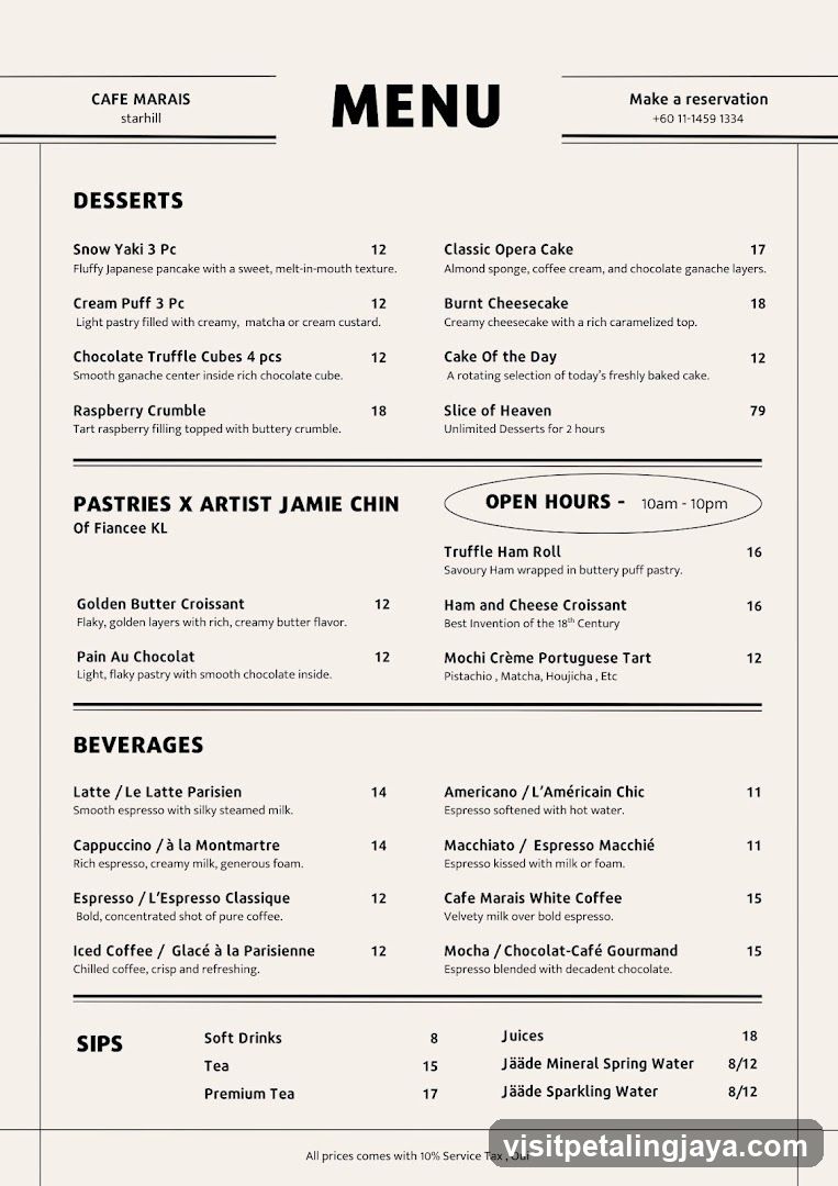 Cafe Marais Menu