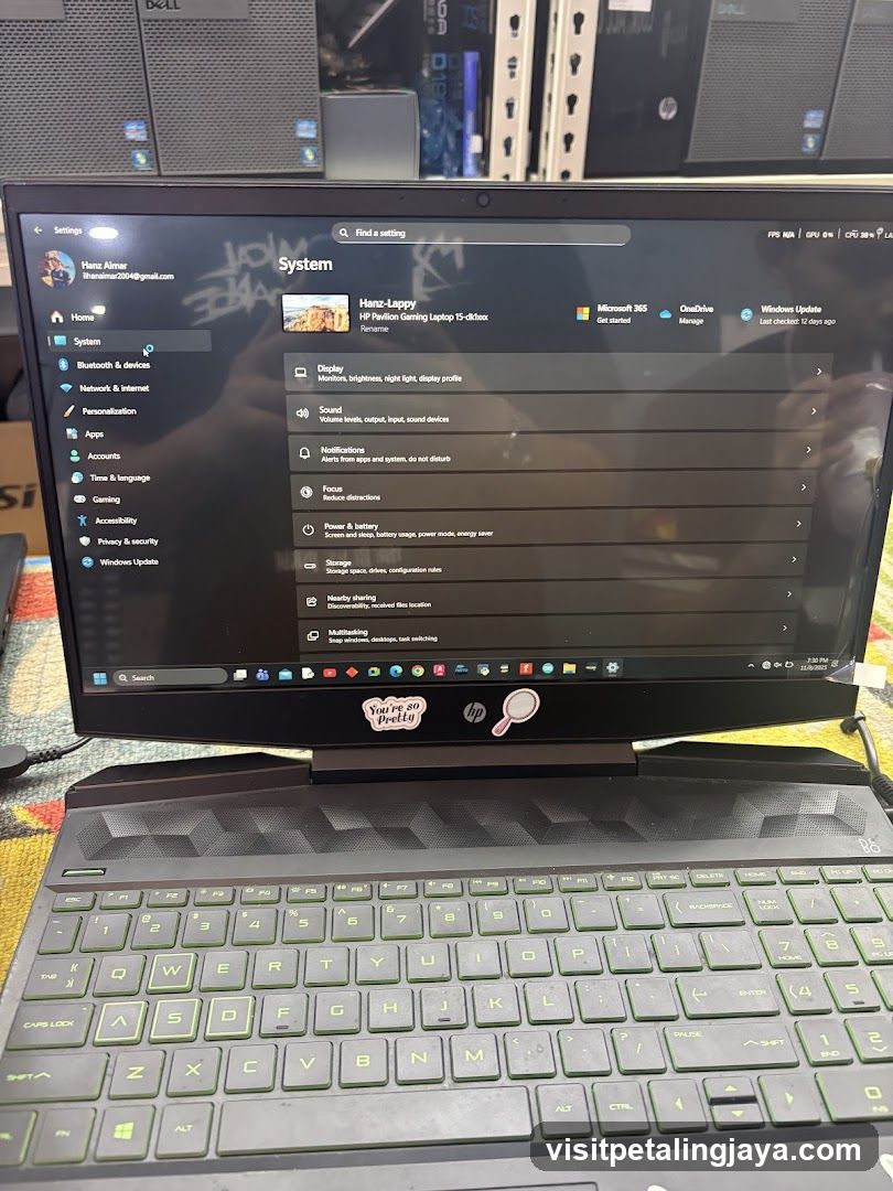 HP Gaming Laptop System Settings Screen