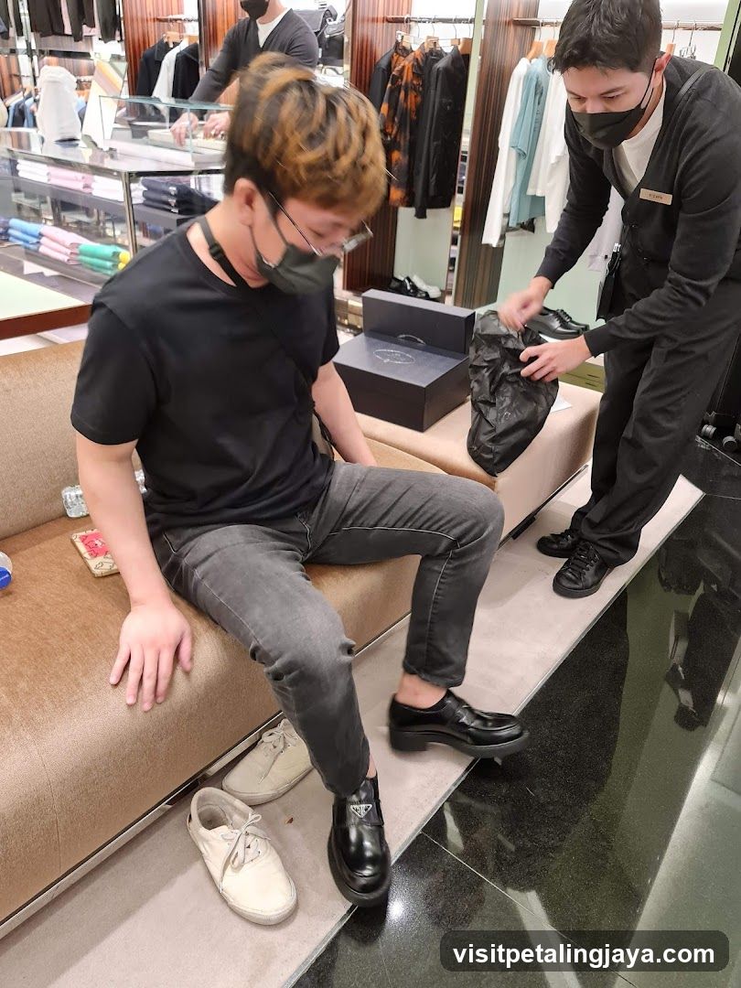 Customer Trying on Shoes in Store