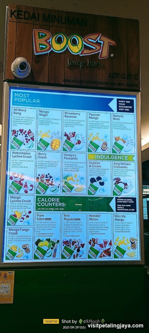 Boost Juice Bars Menu Board