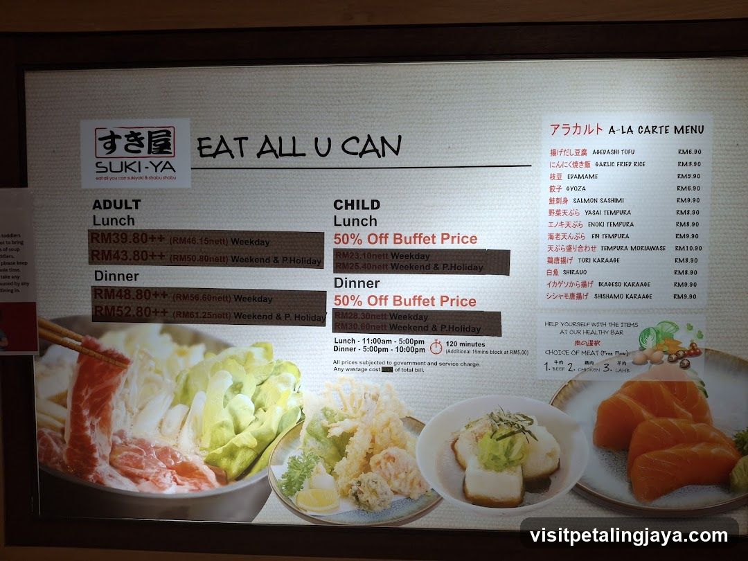 Suki-Ya Hotpot Menu Board