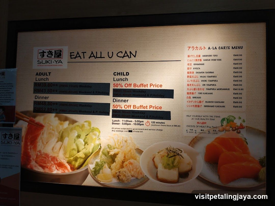 Suki-Ya Buffet Menu Board