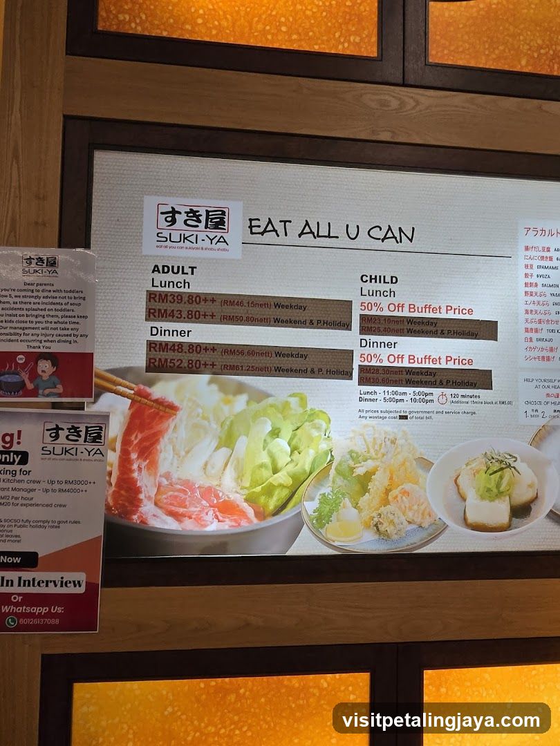 Suki-Ya Buffet Menu Board