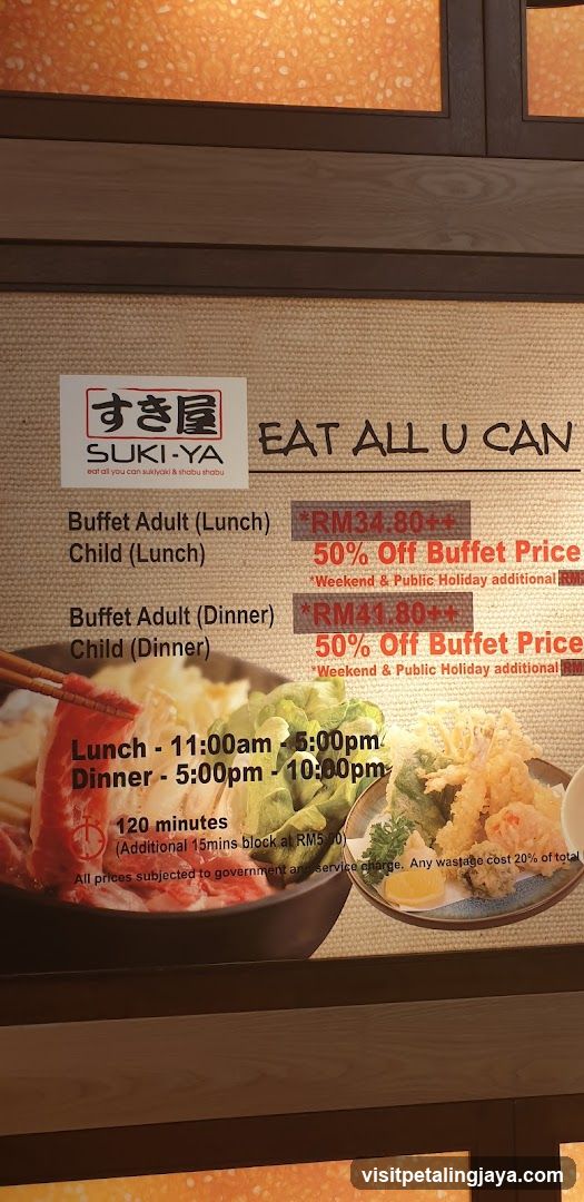 Suki-Ya Buffet Menu Board