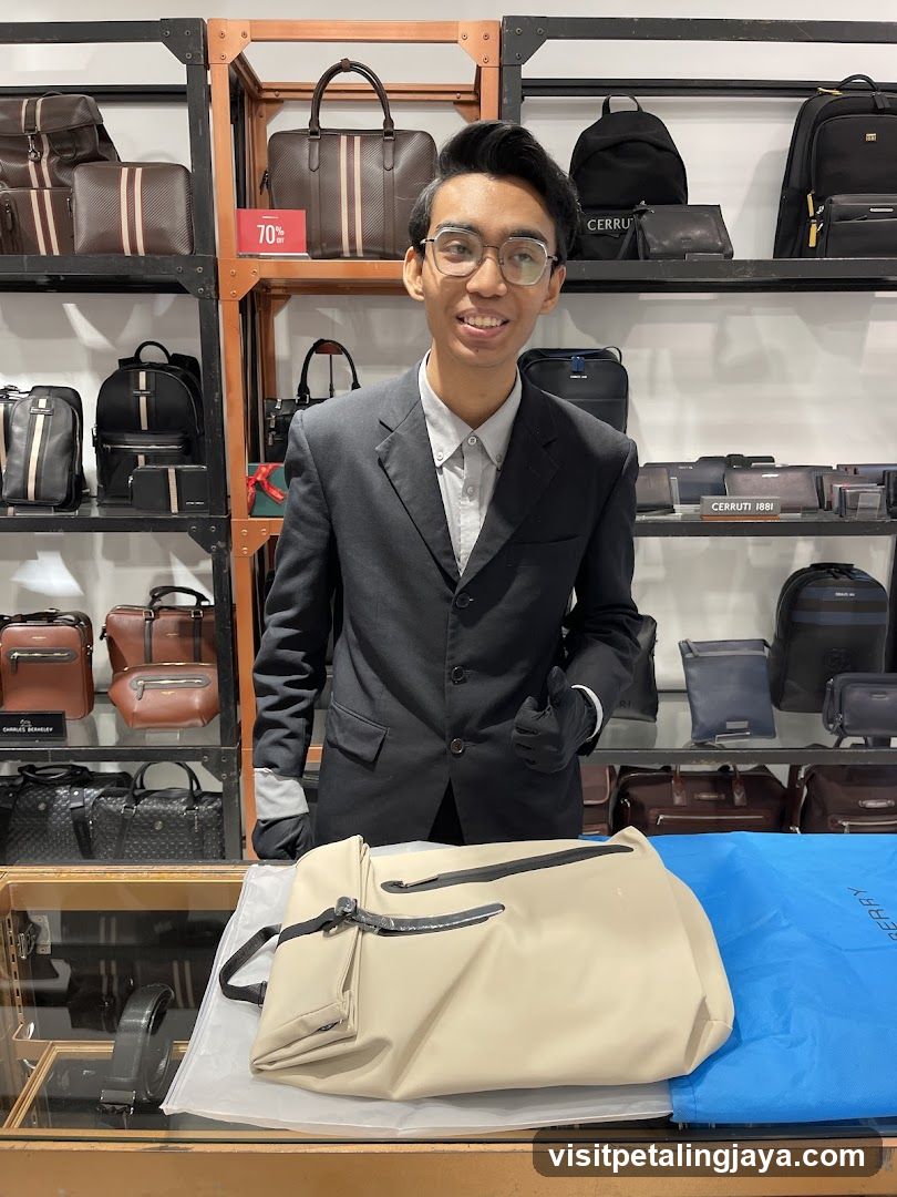 Staff with product display in store